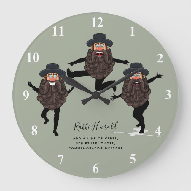 Reloj Redondo Grande FUNNY Dancing RABBI personalizado con texto (Anverso)
