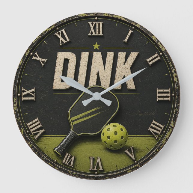 Reloj Redondo Grande Funny Dink Rustic Vintage Pickleball  (Anverso)