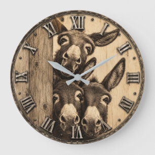 Reloj Redondo Grande Funny Donkey Trio Rustic Farm Animal Vintage Barn