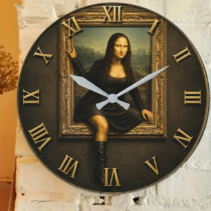 Reloj Redondo Grande Funny Escaping Mona Lisa Stepping Out of the Frame