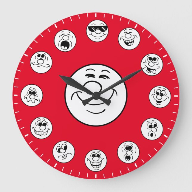 Reloj Redondo Grande Funny Faces & Expressions in White Emoji's (Anverso)