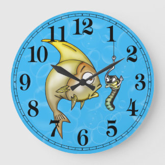 Reloj Redondo Grande Funny Fish and Worm Bait Wall Clock