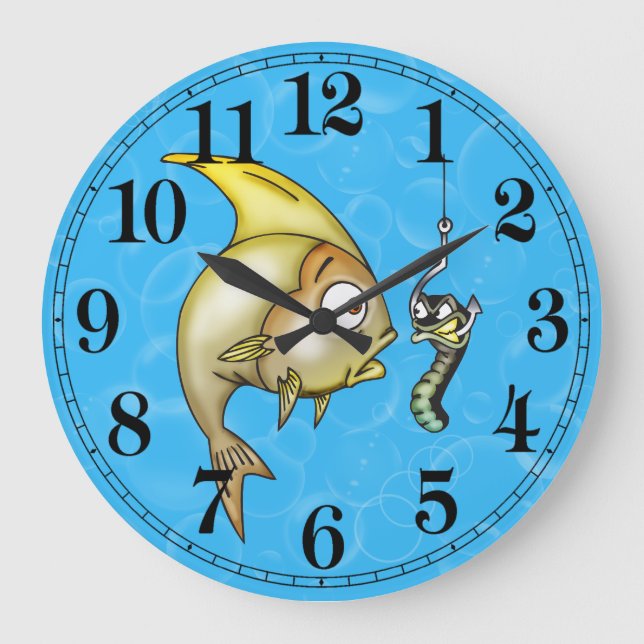 Reloj Redondo Grande Funny Fish and Worm Bait Wall Clock (Anverso)