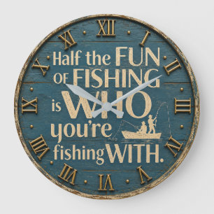 Reloj Redondo Grande Funny Fishing  Rustic Fisherman Decor Cabin Gift