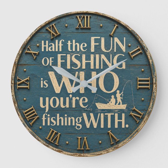 Reloj Redondo Grande Funny Fishing  Rustic Fisherman Decor Cabin Gift (Anverso)