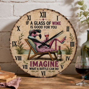 Reloj Redondo Grande Funny Flamingo Beach