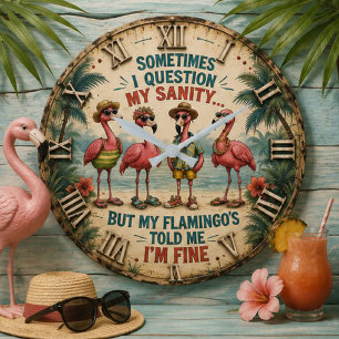 Reloj Redondo Grande Funny Flamingo Tropical Beach Coastal Farmhouse
