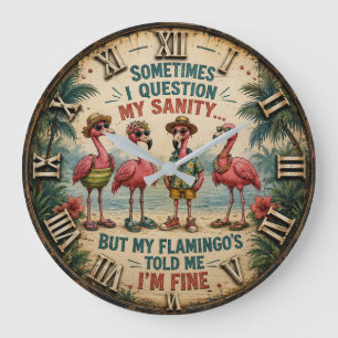 Reloj Redondo Grande Funny Flamingo Tropical Beach Coastal Farmhouse