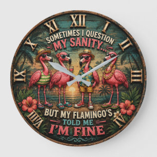 Reloj Redondo Grande Funny Flamingo Tropical Humorous Beach House