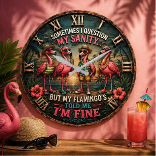 Reloj Redondo Grande Funny Flamingo Tropical Humorous Beach House