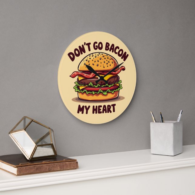 Reloj Redondo Grande Funny Food Pun Bacon Lover Cheeseburger Design (Oficina)