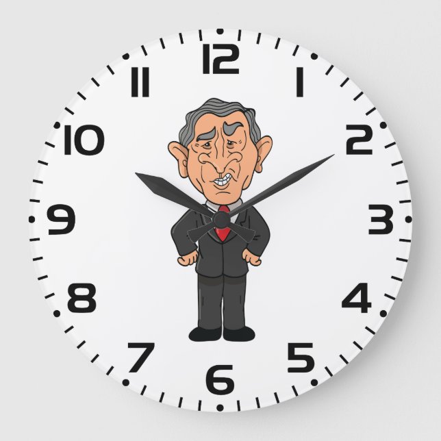 Reloj Redondo Grande Funny George W Bush Political Caricature (Anverso)