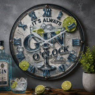 Reloj Redondo Grande Funny Gin Bar Decor Cocktail & Mixology 