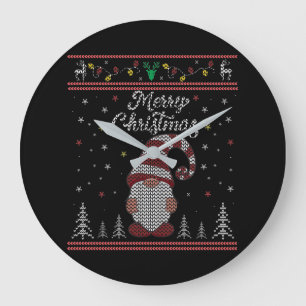 Reloj Redondo Grande Funny Gnome Merry Christmas