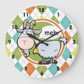 Reloj Redondo Grande Funny Goat; Colorful Argyle Pattern