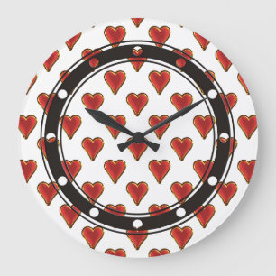 Reloj Redondo Grande Funny Heart Pattern oro rojo + tu trasero. y texto