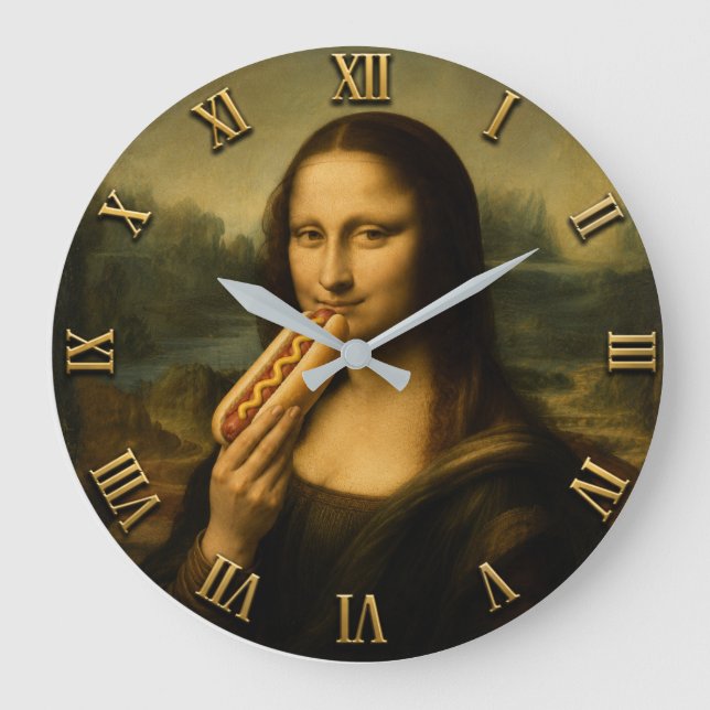 Reloj Redondo Grande Funny Hot Dog Mona Lisa (Anverso)