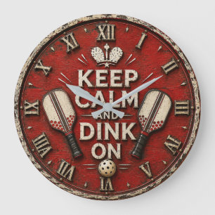 Reloj Redondo Grande Funny Keep Calm and Dink On Rustic Pickleball