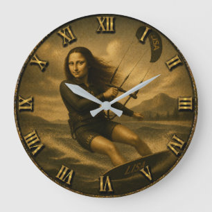Reloj Redondo Grande Funny Kitesurfing Mona Lisa  Beach Watersports 