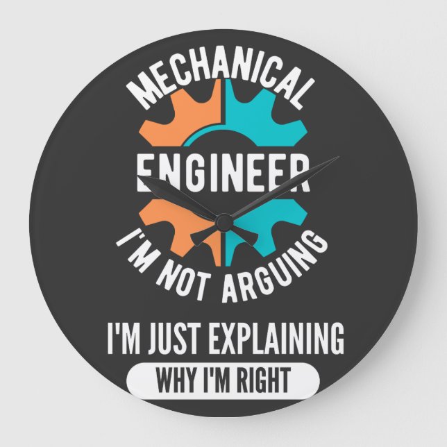 Reloj Redondo Grande Funny Mechanical Engineer, Mechanical Engineering (Anverso)