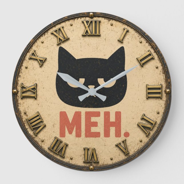 Reloj Redondo Grande Funny Meh Cat (Anverso)