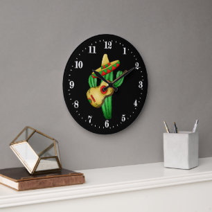 Reloj Redondo Grande Funny Mexican cactus decor