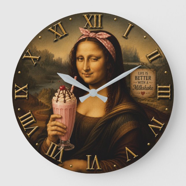 Reloj Redondo Grande Funny Milkshake Mona Lisa (Anverso)