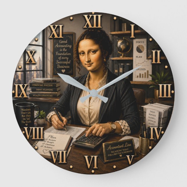 Reloj Redondo Grande Funny Mona Lisa Accountant Office Decor  (Anverso)