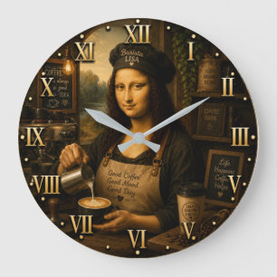Reloj Redondo Grande Funny Mona Lisa Barista Coffee Shop Kitchen