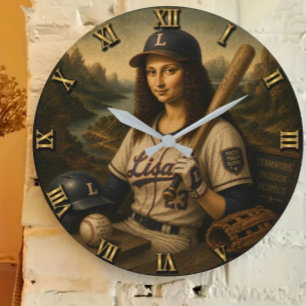 Reloj Redondo Grande Funny Mona Lisa Baseball