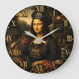 Reloj Redondo Grande Funny Mona Lisa BBQ Master Barbecue Grill Decor