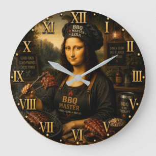 Reloj Redondo Grande Funny Mona Lisa BBQ Master Barbecue Grill Decor
