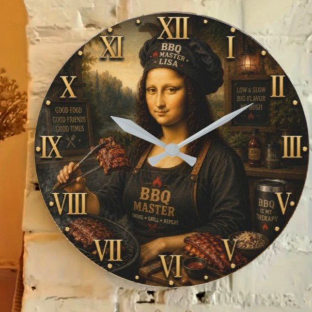 Reloj Redondo Grande Funny Mona Lisa BBQ Master Barbecue Grill Decor (Subido por el creador)