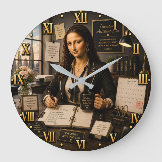 Reloj Redondo Grande Funny Mona Lisa Executive Assistant (Anverso)