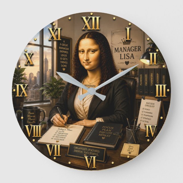 Reloj Redondo Grande Funny Mona Lisa Manager Office Decor  (Anverso)