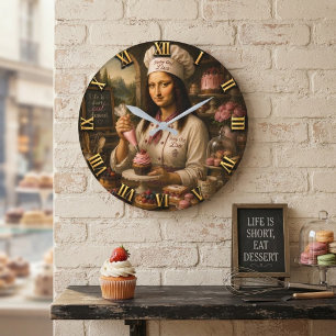 Reloj Redondo Grande Funny Mona Lisa Pastry Chef Bakery Kitchen Decor