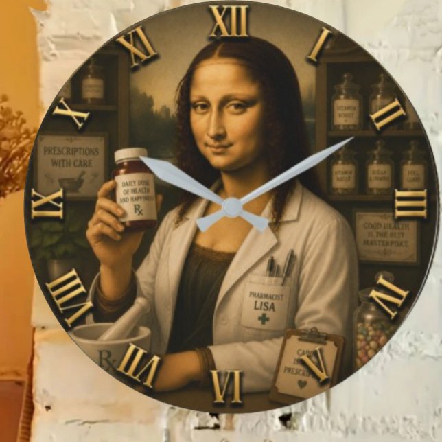 Reloj Redondo Grande Funny Mona Lisa Pharmacist Pharmacy (Subido por el creador)