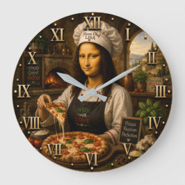 Reloj Redondo Grande Funny Mona Lisa Pizza Chef Italian Pizzeria