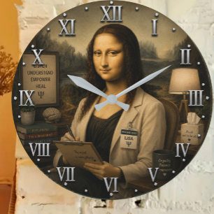 Reloj Redondo Grande Funny Mona Lisa Psychologist Therapist Office 