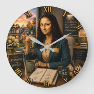 Reloj Redondo Grande Funny Mona Lisa Realtor Real Estate Office Decor