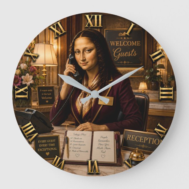 Reloj Redondo Grande Funny Mona Lisa Receptionist Desk Office Decor (Anverso)