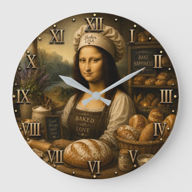 Reloj Redondo Grande Funny Mona Lisa Rustic Bakery Kitchen Decor (Anverso)