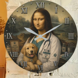 Reloj Redondo Grande Funny Mona Lisa Veterinarian Veterinary Clinic