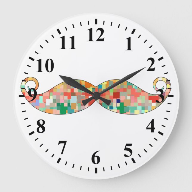 Reloj Redondo Grande Funny Mustache Mosaic Pattern (Anverso)