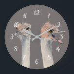 Reloj Redondo Grande Funny Ostrich Bird Watercolor Painting<br><div class="desc">This is a painting of an ostrich I met at Como Zoo in St. Paul,  MN. He was really expressive and was a great subject to take pictures of. Later I painted his different expressions in watercolor.</div>