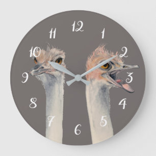 Reloj Redondo Grande Funny Ostrich Bird Watercolor Painting