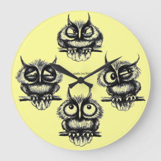 Reloj Redondo Grande Funny owls pen, ink drawing clock design