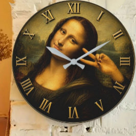 Reloj Redondo Grande Funny Peace Mona Lisa Victory Sign Renaissance Art
