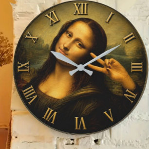 Reloj Redondo Grande Funny Peace Mona Lisa Victory Sign Renaissance Art