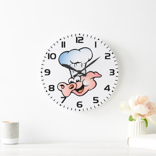 Reloj Redondo Grande Funny Personalizado Pig Chef con Gorra